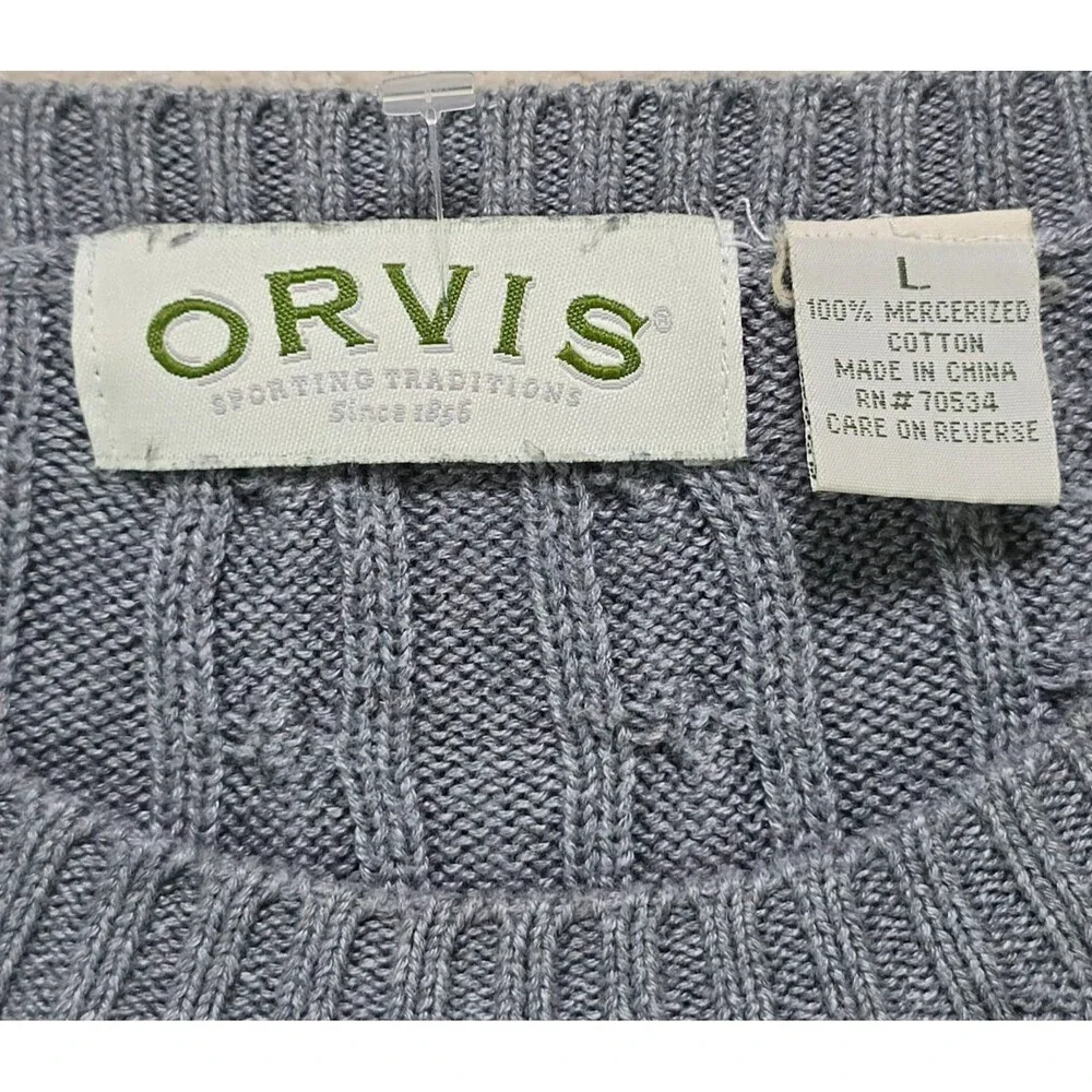 Orvis 100% Cotton Gray Cable Knit Sweater Men's Size Large